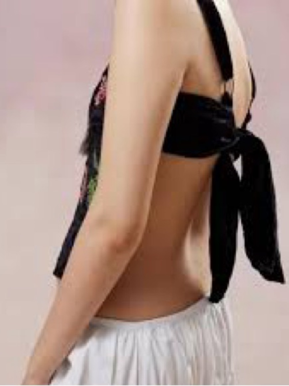 UO Kimchi Blue “Jana” Crushed Velvet Cropped Embroidered Tank Top With Open Back - Picture 3 of 13